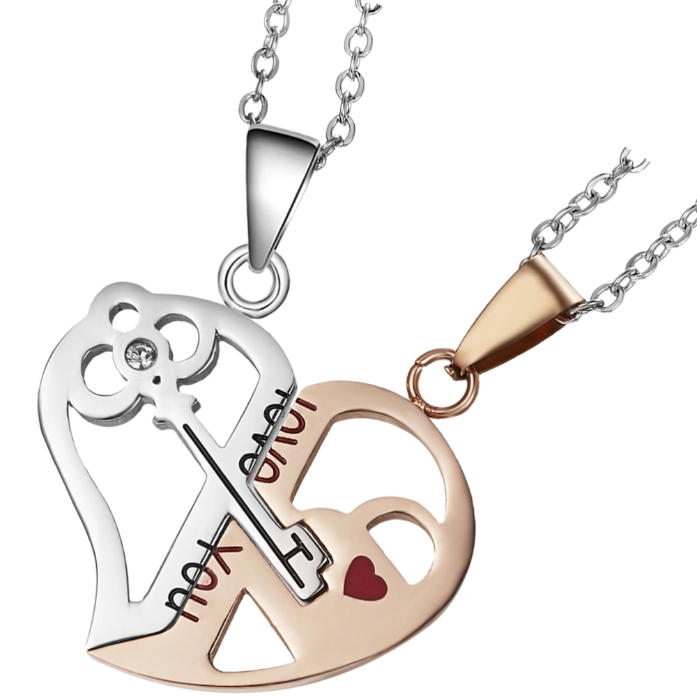 1 Pair Couple Necklaces Heart Stitching Necklaces Lock Key Matching Necklaces Valentine Gift