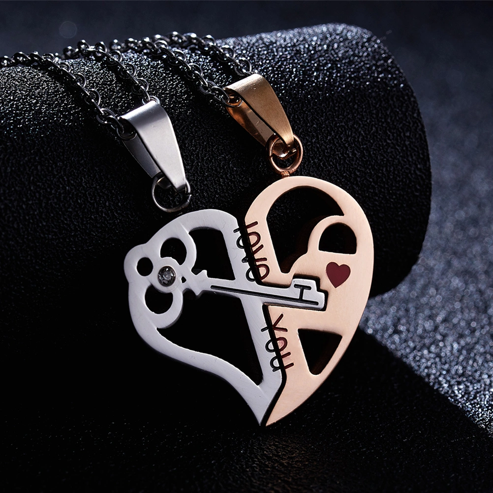 1 Pair Couple Necklaces Heart Stitching Necklaces Lock Key Matching Necklaces Valentine Gift