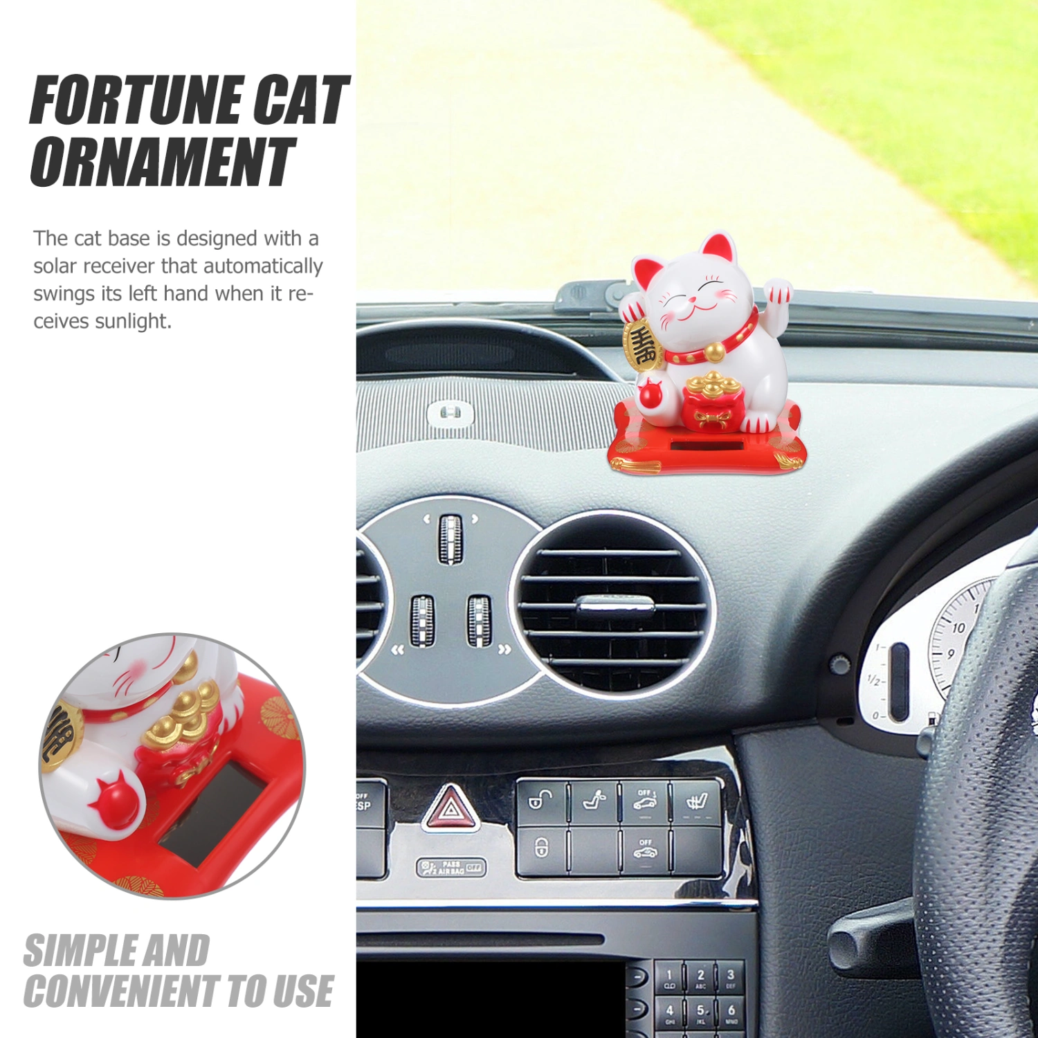 Solar Powered Fortune Cat Waving Arm Plastic Ornament for Car Home OfficeDecor
