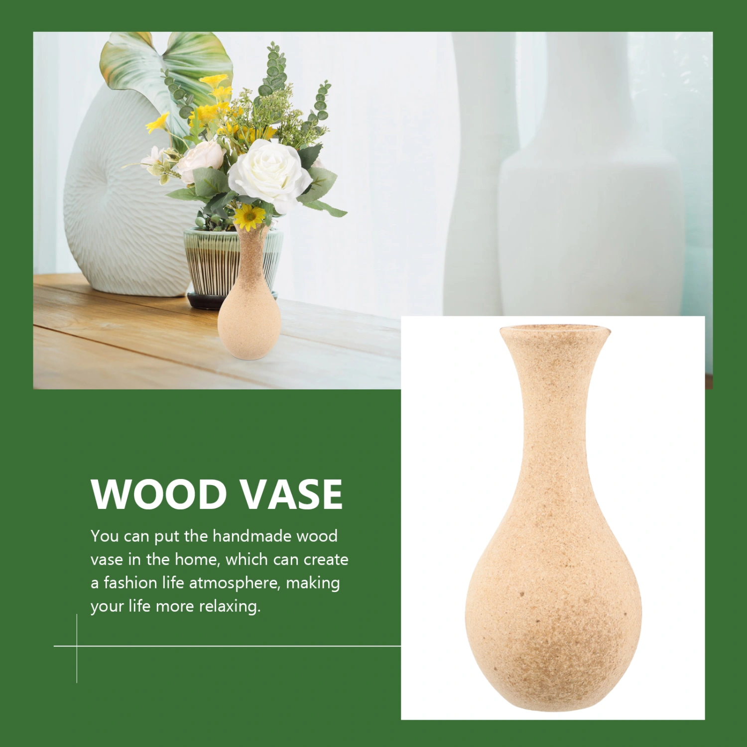 Blank Vase Wooden Flower Vase DIY Wood Vase Craft Home Office Decoration