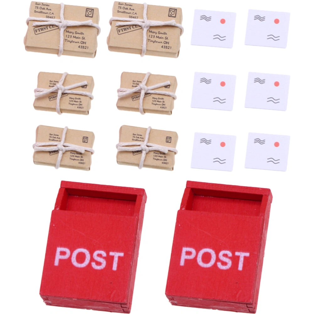 2 sets of Tiny Mailbox Toy Miniature Parcels Model Mailbox Statue Doll House Parcels Props