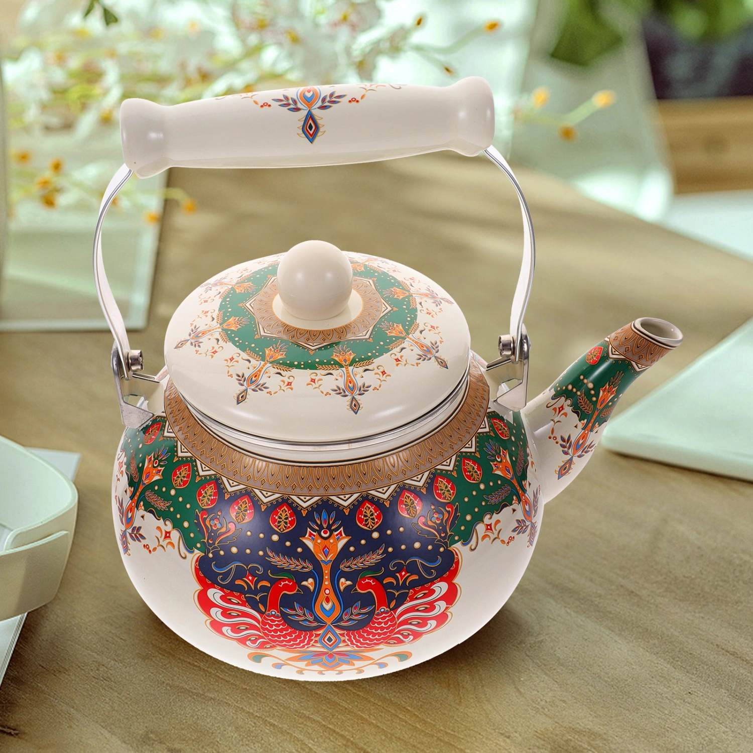 Enamel Teakettle Vintage Water Boiling Kettle Pot Gas Stove Enamel Teapot for Home Office