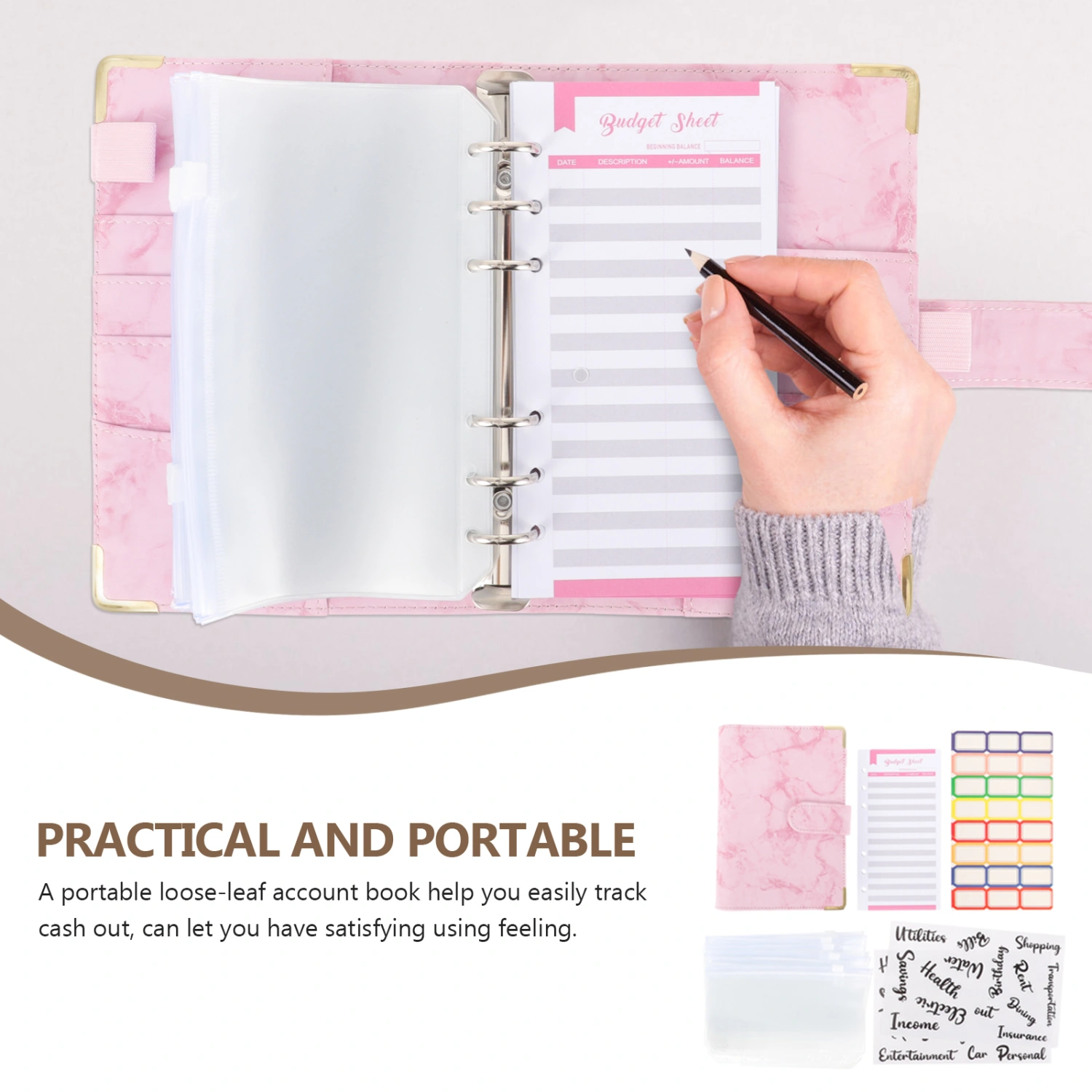 1 Set Budget Binder with Zipper Envelopes Binder Cash Envelopes for Budgeting Money Saving Binder A6
