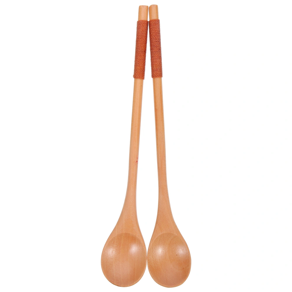 2pcs Household Dessert Scoops Ice Cream Spoons Coffee Stirring Spoon Wooden Spoon for Home