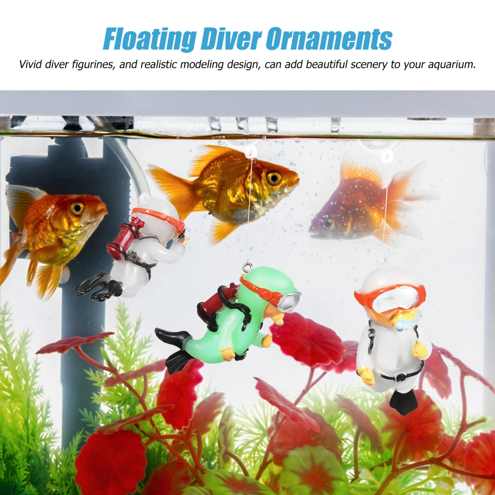 4 Pcs Fish Tank Ornaments Luminous Floating Diver Statues Cartoon Diver Floating Figurines Aquarium Landscaping Adornments