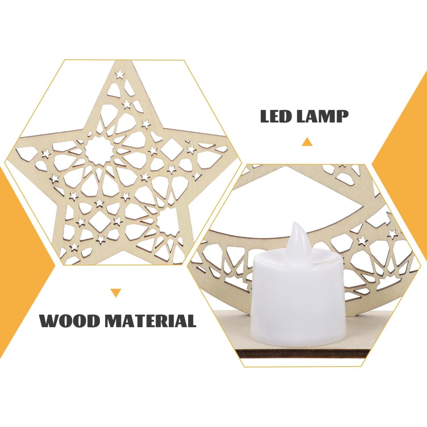 Eid Lamp LED Decorative Light Festival Light Wooden Lamp Decoration Moon Star Lamp