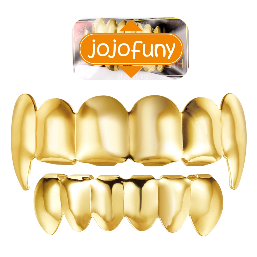 1 Set Hip Hop Style Teeth Plated Gold Polish Teeth Upper and Bottom Shiny Teeth for Cosplay Halloween Theme Party