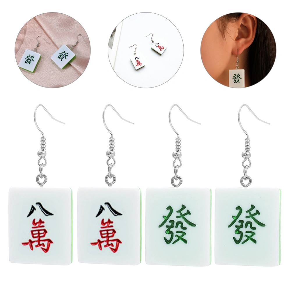 2 Pairs Women Earrings Mahjong Earrings Drop Earrings Charm Ear Jewelry Funny Earrings