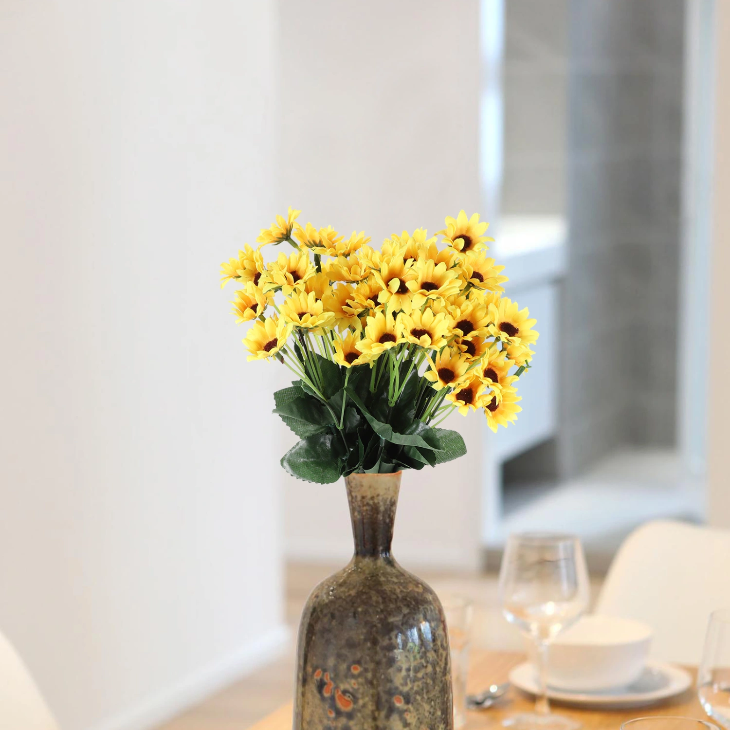 3Pcs Artificial Sunflowers Long Stem Silk Fake Sunflowers Simulation Sunflowers