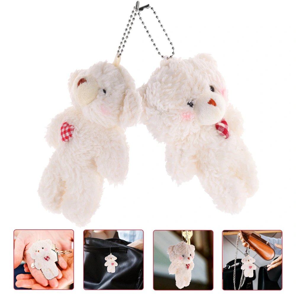 2Pcs Plush Bear Pendants Stuffed Animal Keyring Bag Charms Backpack Pendants