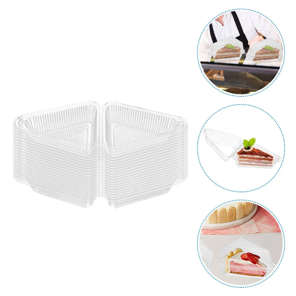 50pcs Cake Carrier Cheese Container Cake Slice Box Pie Carrier Clear Container