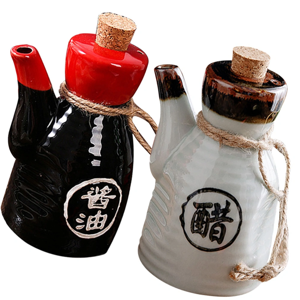 2pcs Ceramic Condiment Bottle Japanese Style Oil Pot Ceramic Spice Bottle Home Seasoning Bottle