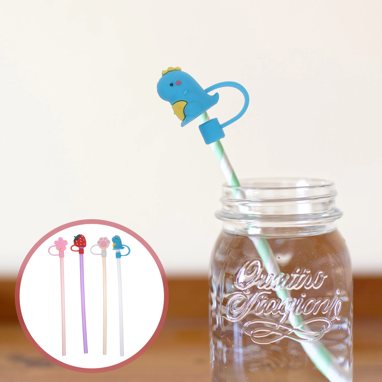 1 Set Drinking Straw and Caps Set Cartoon Straw Portable Straw Plugs Kit for Drinking