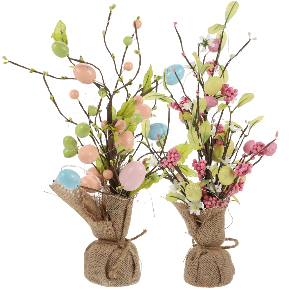 2Pcs Decorative Easter Egg Branch Tree Tabletop Easter Party Favor Realistic Egg Tree Ornament