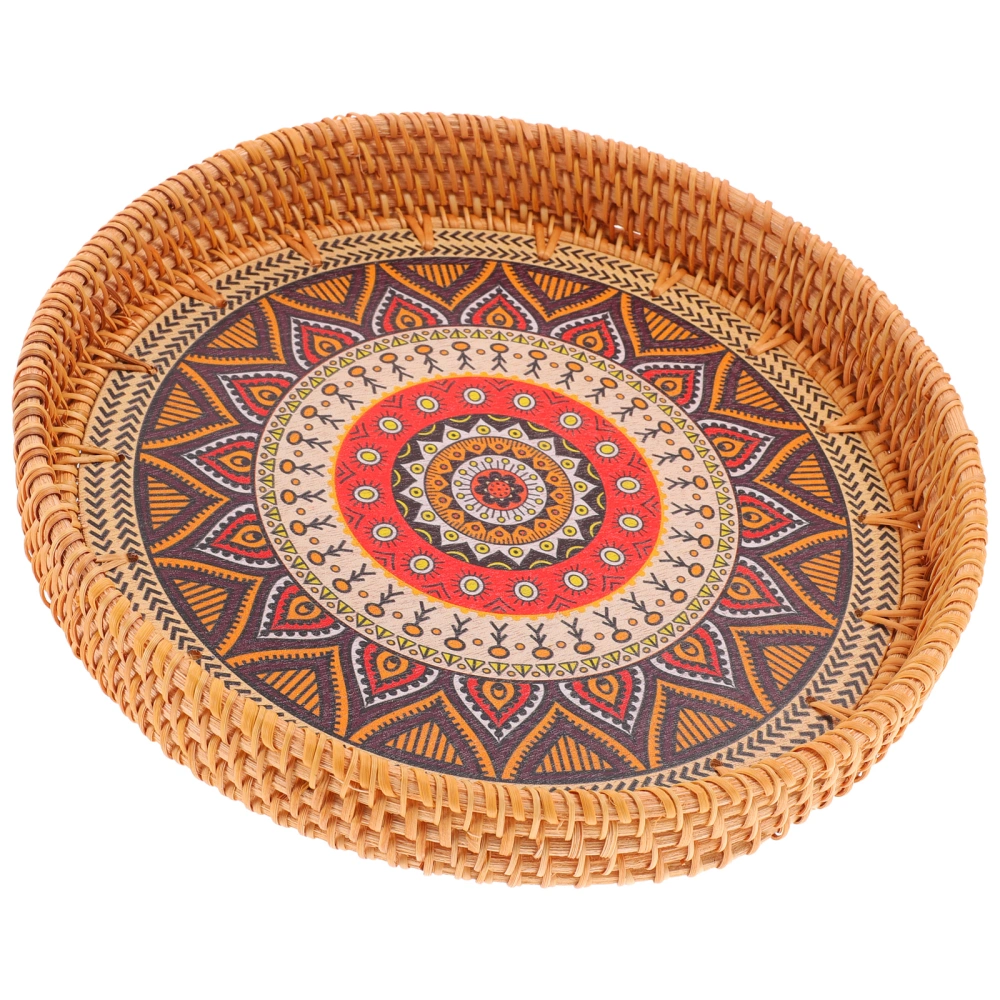 Woven Rattan Serving Tray Rattan Fruit Tray Handcraft Round Fruit Storage Tray