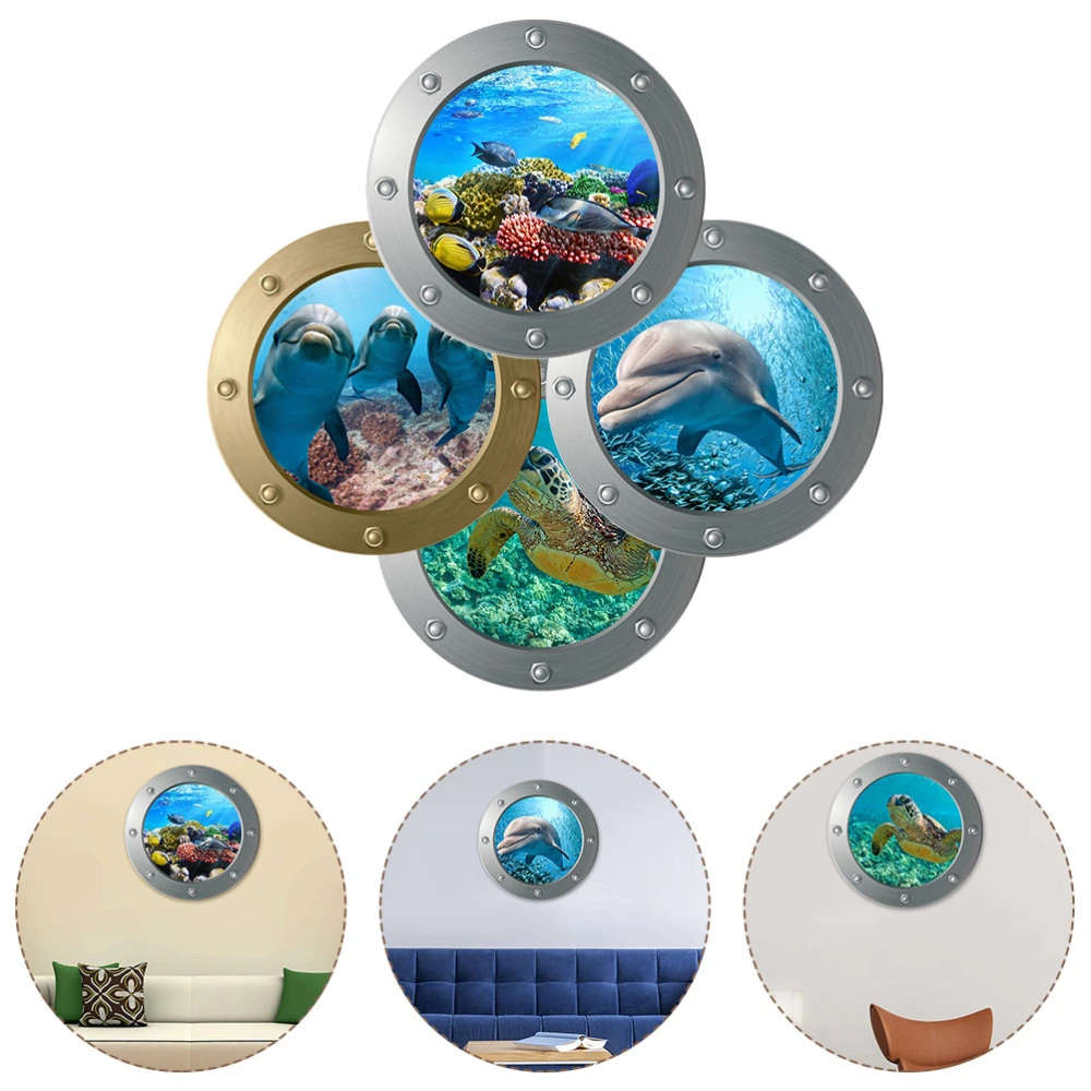 4Pcs Bedroom 3D Wall Stickers Sea Life Art Sticker for Home Living Room Bedroom