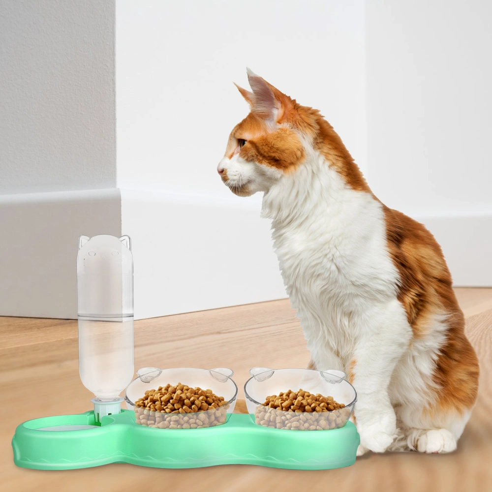 Multifunction Pet Bowls 3-In-1 Double Food Bowls Water Feeder with Automatic Water Bottle Practical Feeding Bowls for Small Cats Dogs