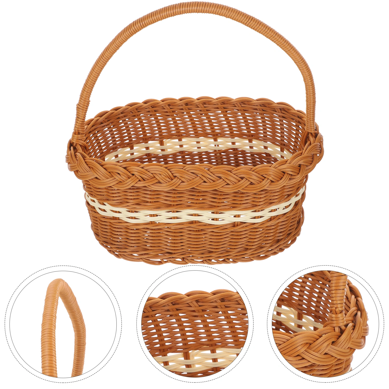 Woven Basket Flower Basket Handheld Woven Basket Household Storage Basket Picnic Basket