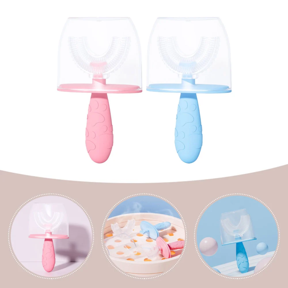 2Pcs Silicone Kids Toothbrush U-shaped Silicone Toothbrush Adorable Kids Tooth Cleaning Brush