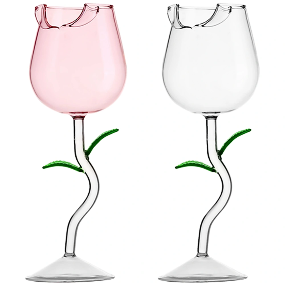 2Pcs Household Wine Glasses Wear-resistant Wine Cups Rose Designed Glass Cups Wine Accessory