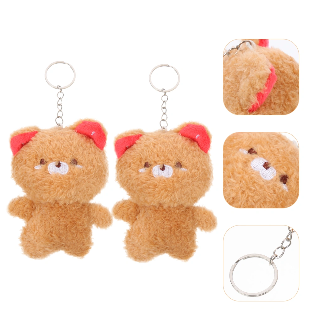 2Pcs Plush Bear Doll Hanging Bear Doll Keyring Stuffed Animal Key Pendant Charm for Handbag