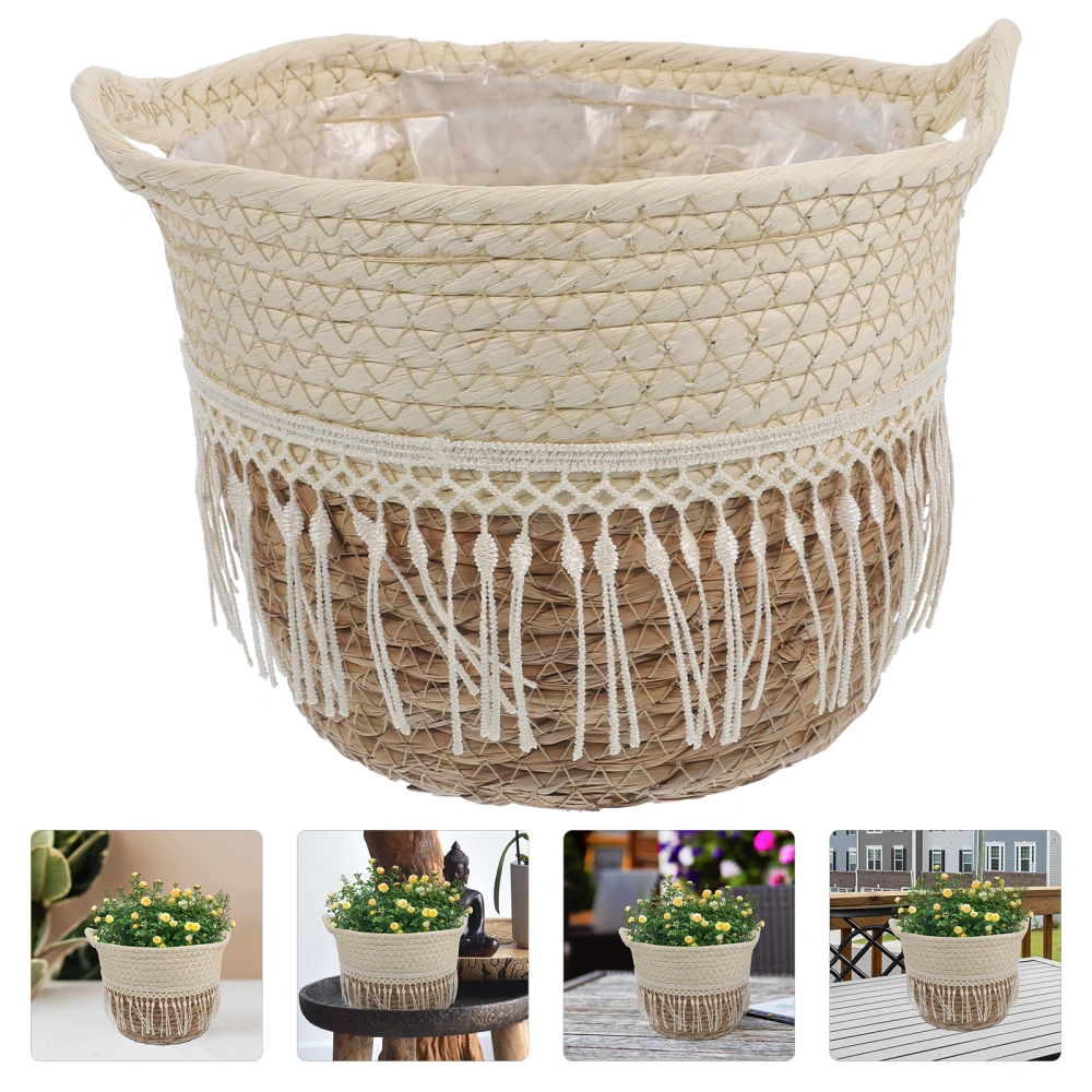 Woven Planter with Liner Hand Woven Planter Basket Plant Flower Container Holder with Tassel