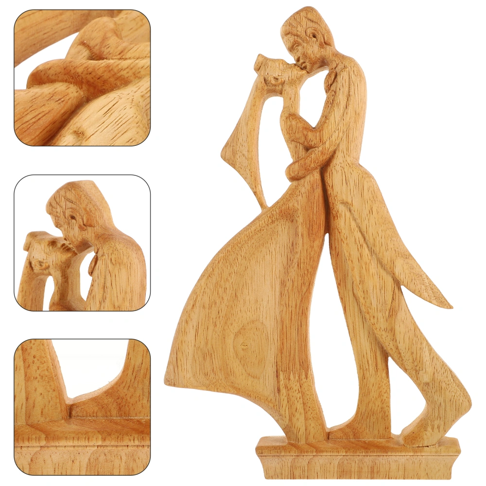 Romantic Wooden Couple Statue Exquisite Kissing Lover Figurine Valentine's Day Gift Souvenir