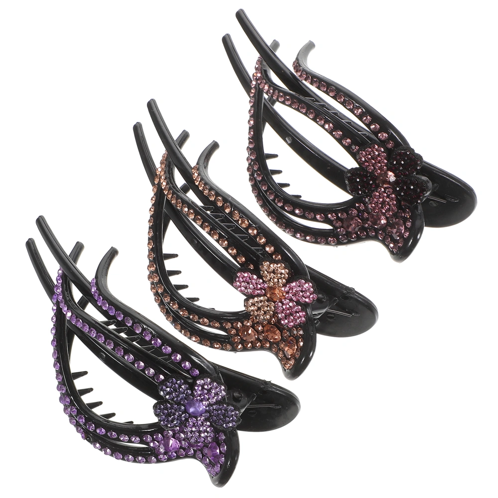 3pcs French Curved Duck Bill Hair Clips Women Rhinestone Hair Claw Clips Hair Barrettes