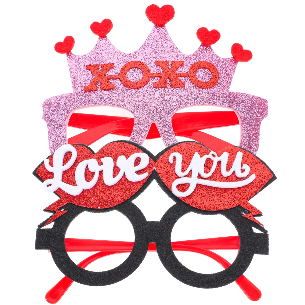 2Pcs Valentine Glasses Eyeglasses Valentine Party Supplies Photo Props for Women Girls