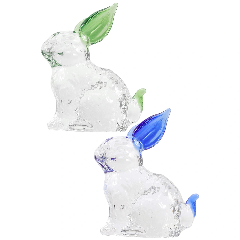 2Pcs Year of the Rabbit Decors Clear Rabbit Figurines Glass DIY Bunny Ornaments for Desktop