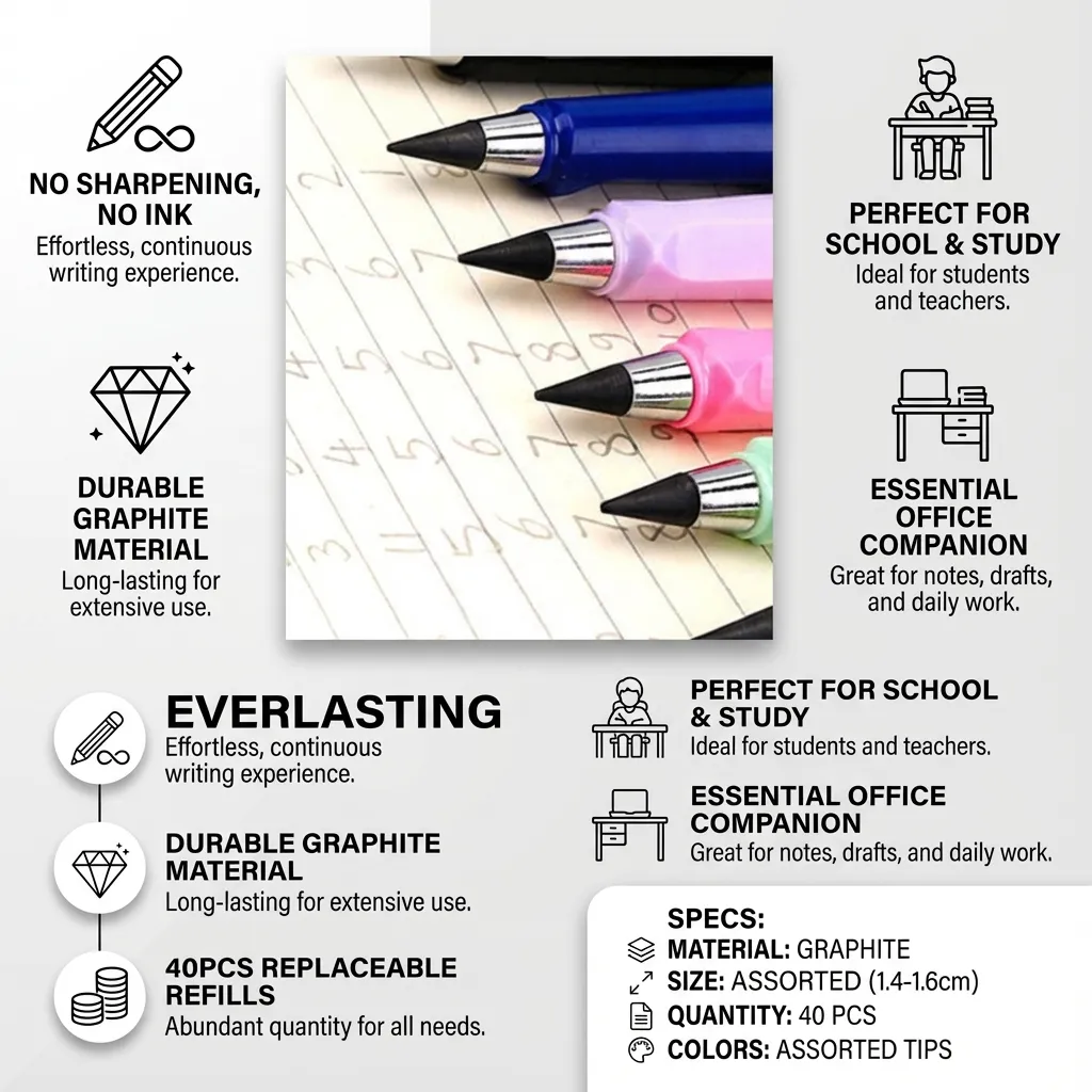 40Pcs Pencil Nibs Inkless Pencil Tip Everlasting Writing Nibs School Office Supplies