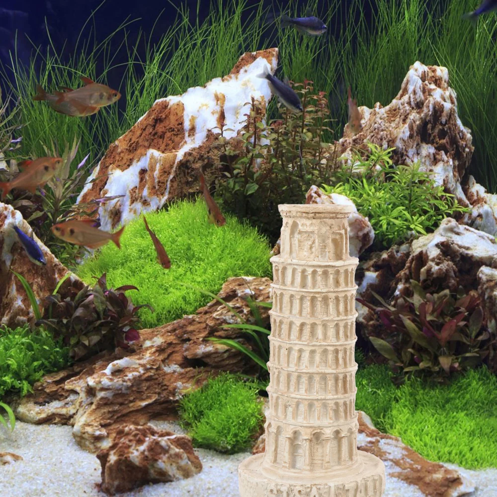 Faux Tower Model Fish Tank Tower Adornment Resin Craft Decoration Landscaping Tower Statue