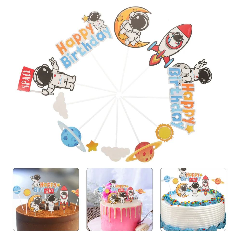 10pcs Cupcake Toppers Kids Birthday Party Cake Picks Space Theme Pastry Ornaments