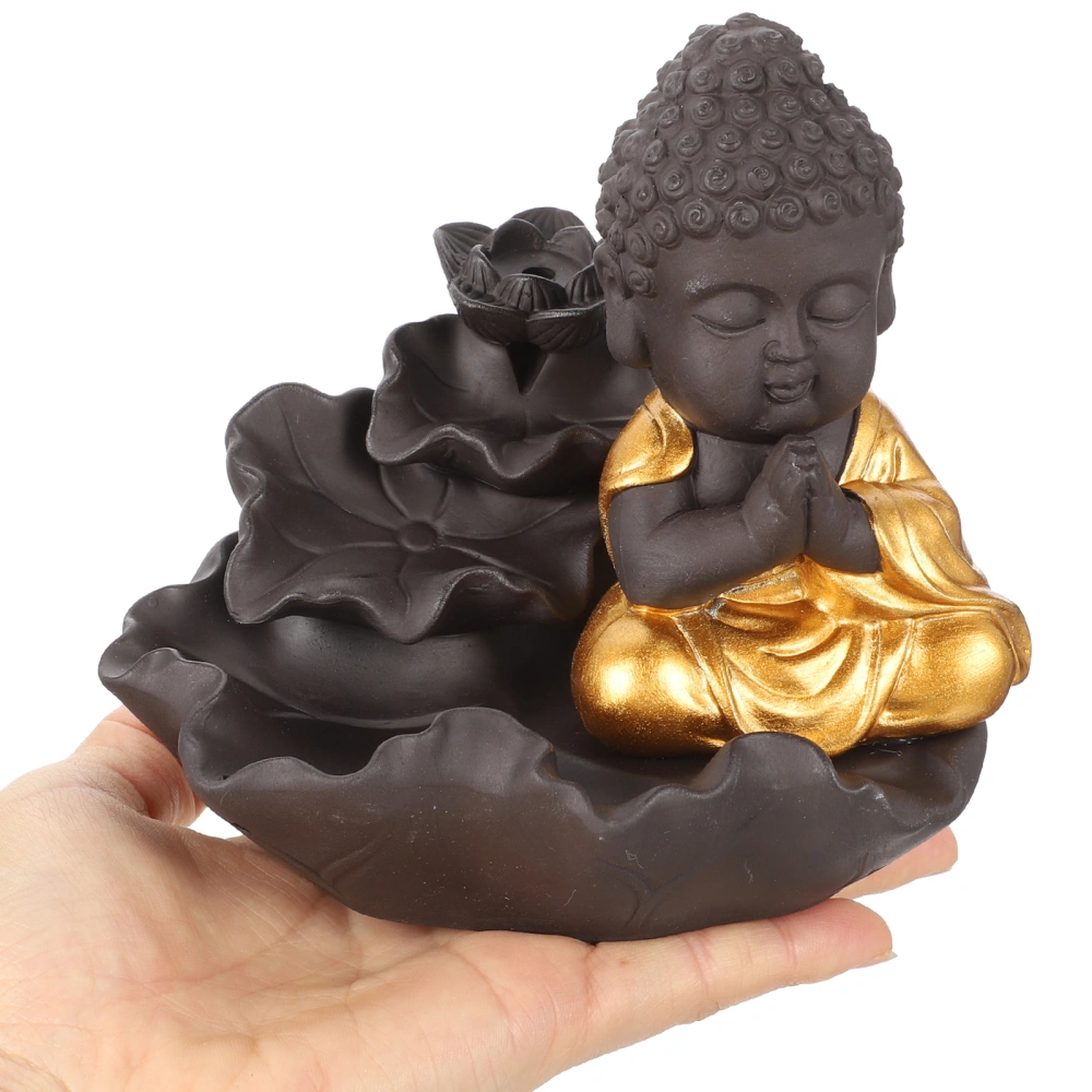 1 Set of Desktop Decorative  Backflow Censer Peaceful Buddha Statue Incense Burner Desktop Decor