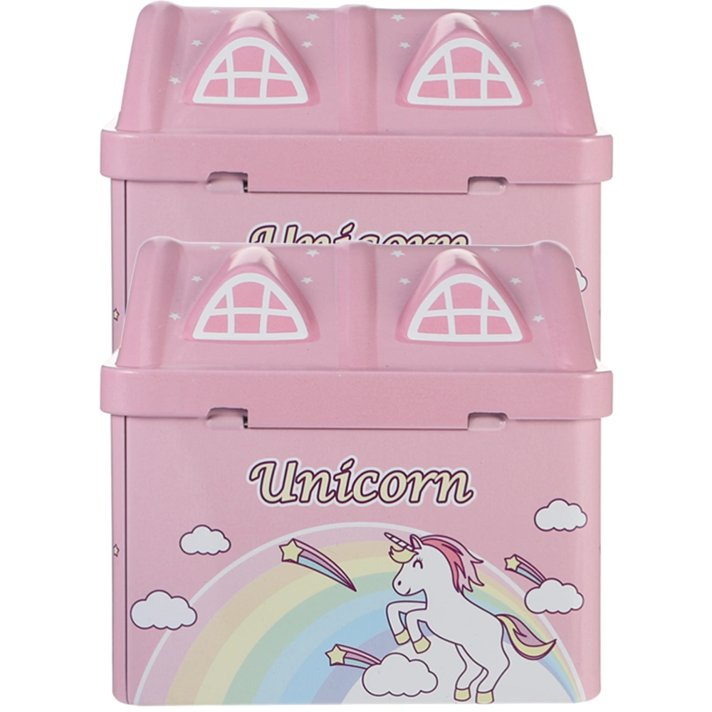 2pcs Metal House Model Piggy Bank Unicorn Pattern Money Jar Metal Party Adorn