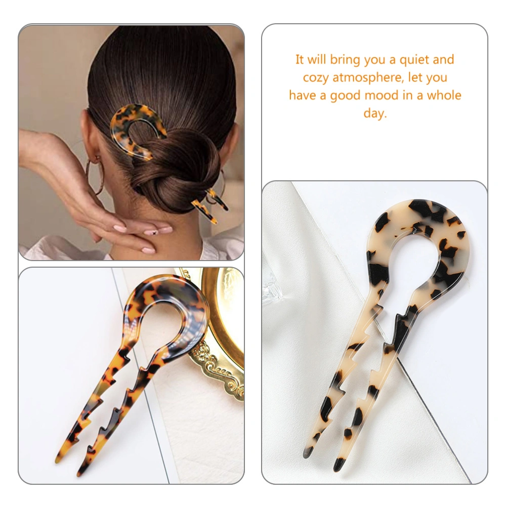 2Pcs Chinese Style Hairpins U Shape Hair Fork Anti-Skid Ponytail Holder Women Headpiece