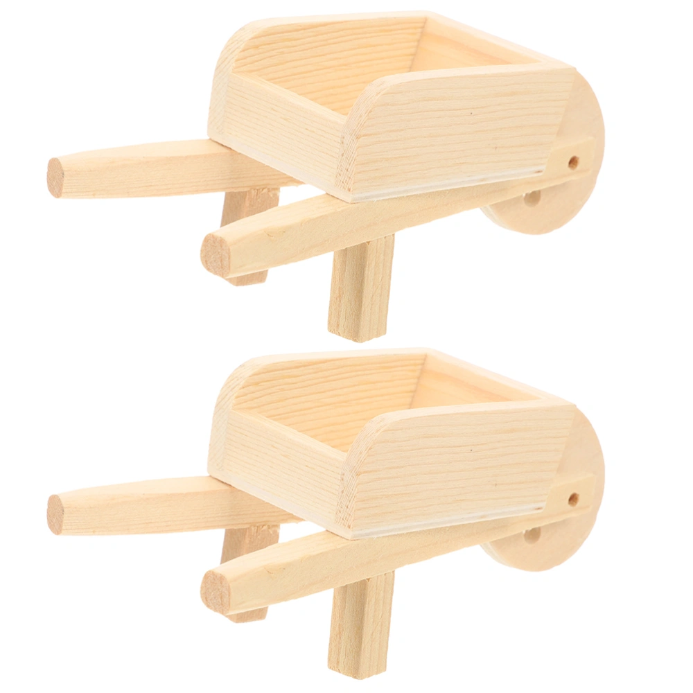 2 pcs Doll House Miniature Barrows Mini Wooden Wheelbarrows Models Mini Cart Wheelbarrows