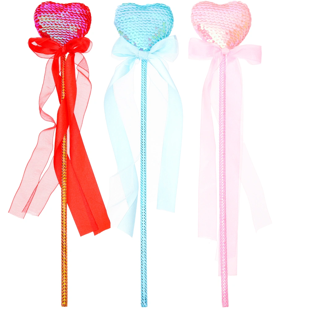 3Pcs Heart Wands Sequins Fairy Dress-up Wand Princess Wands Girl's Angel Wands