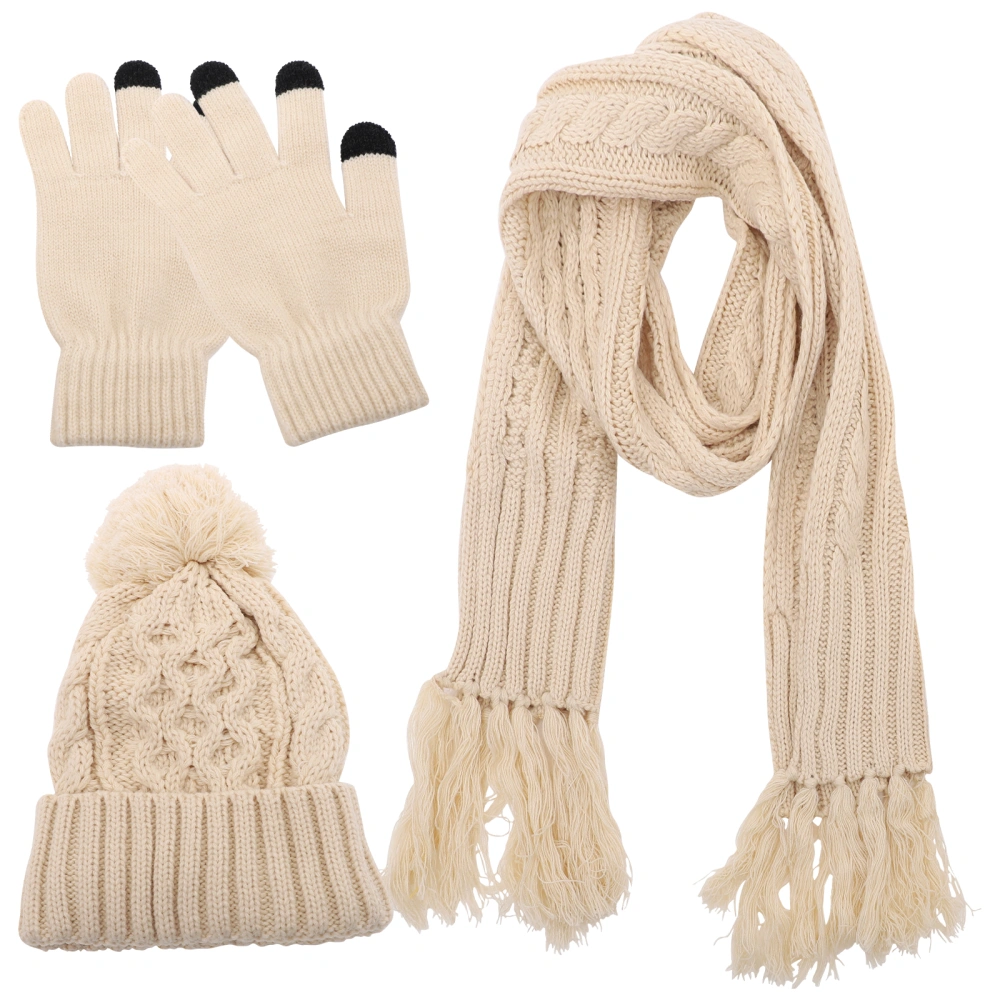 1 Set Winter Hat Scarf Gloves Set Warm Knitted Beanie Scarf and Mittens Winter Set