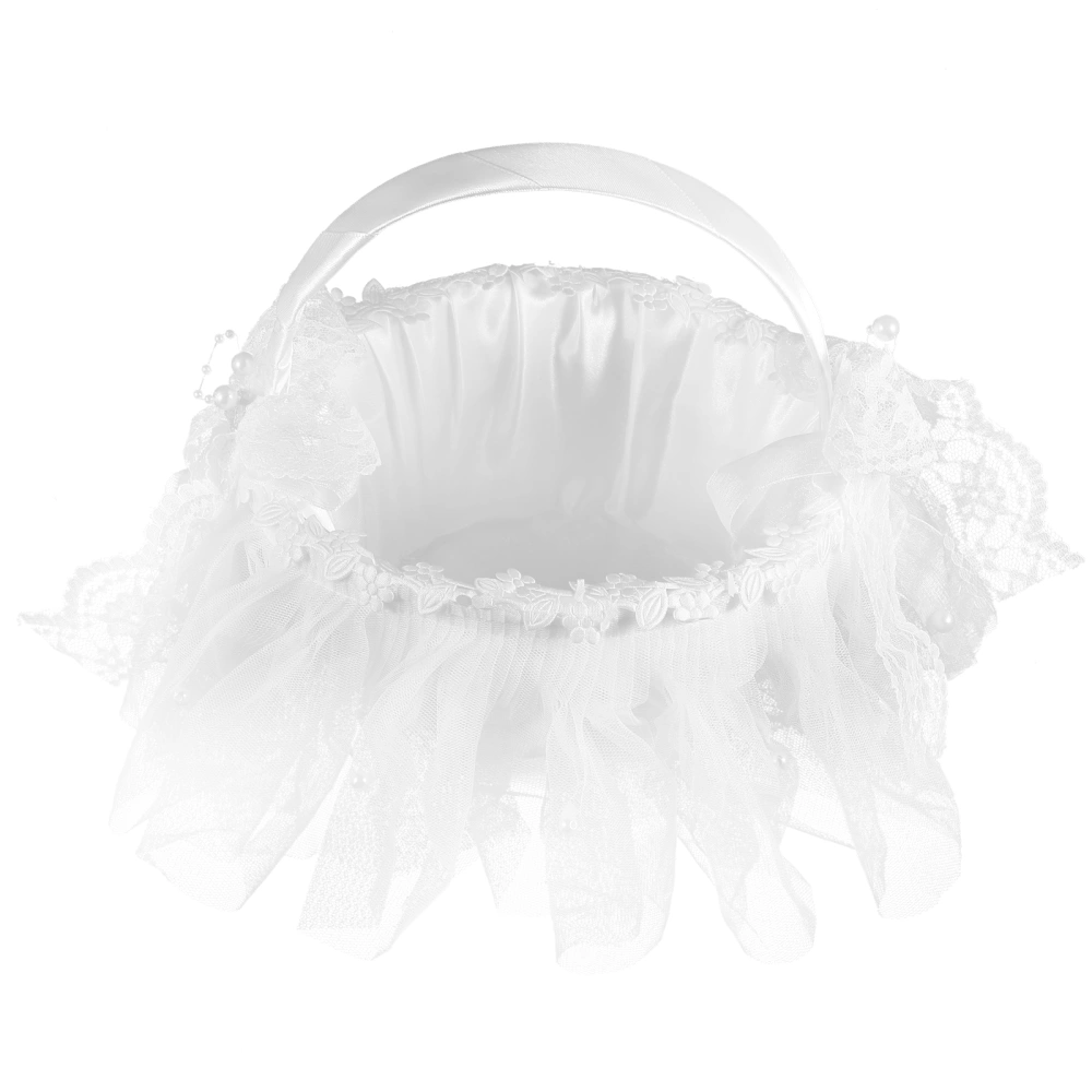 Wedding Flower Girl Tulle Basket Wedding Lace Tulle Decor Flower Petal Basket Party Favor