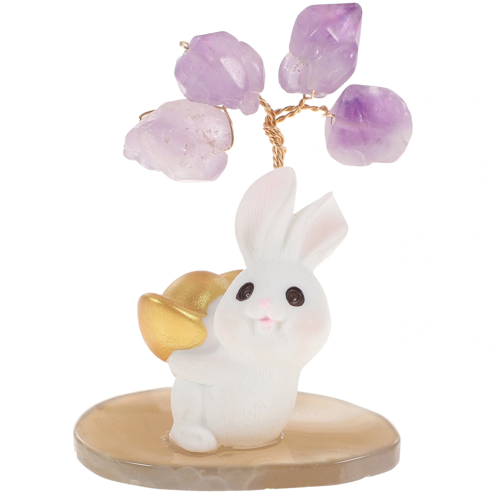 Natural Amethyst Rabbit Microlandscape Ornament Rabbit Holding an Ingot Statue Ornament