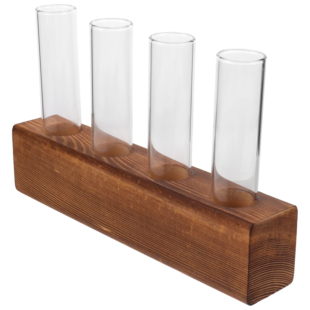 1 Set Hydroponics Flower Tube with Wood Stand Glass Planter Plant Terrarium Flower Tube with Wood Rack