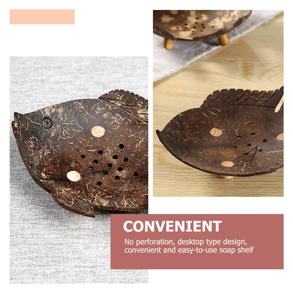 2pcs Coconut Shell Soap Dish Pet Feeder Manual Drain Soap Dish Bathroom Soap Dish