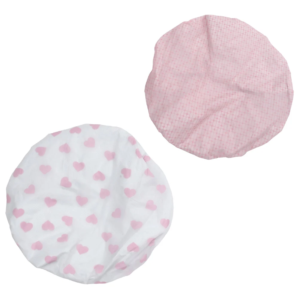 2Pcs Double Shower Caps Water Resistance Hair Caps Printed Bath Caps Printing Shower Caps