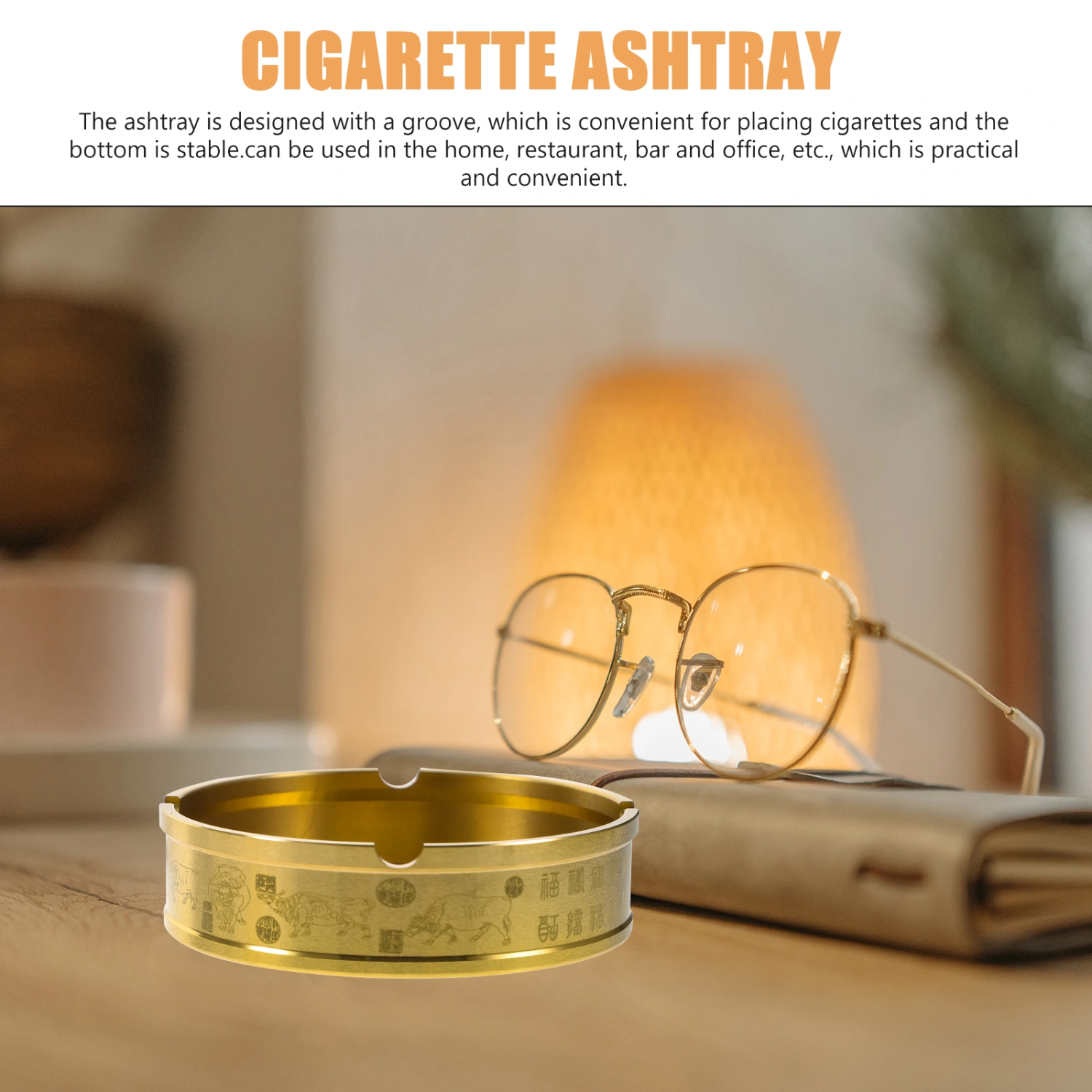 Metal Round Ashtray Household Tabletop Ashtray Retro Simple Living Room Ashtray
