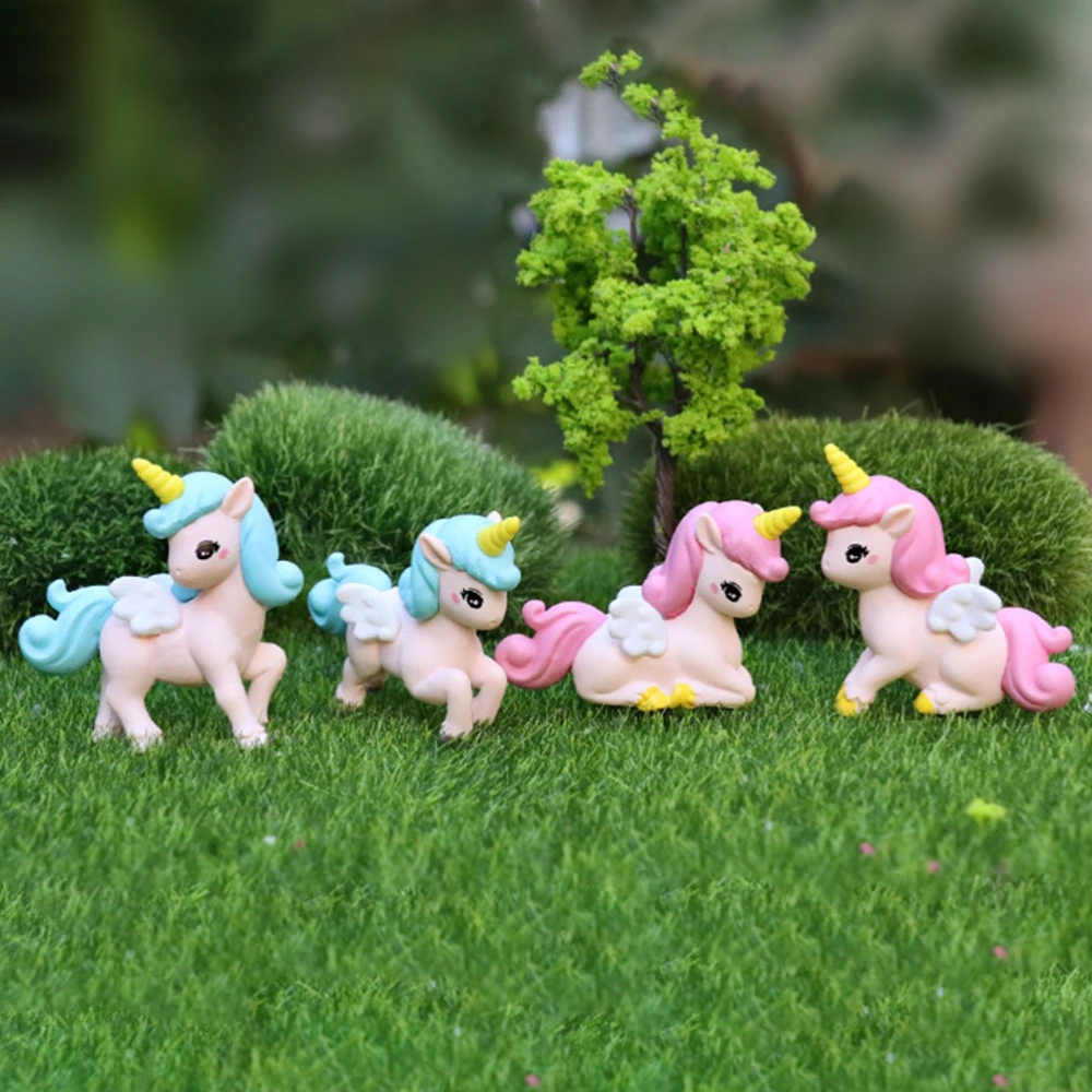 4Pcs Unicorn Cartoon Decorative Ornaments Mini Ornaments Landscaping for Decoration