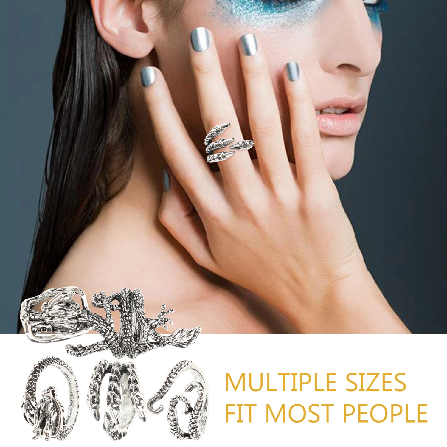 4pcs Punk Rings Octopus Ring Claw Ring Dragon Rings Adjustable Opening Ring for Men