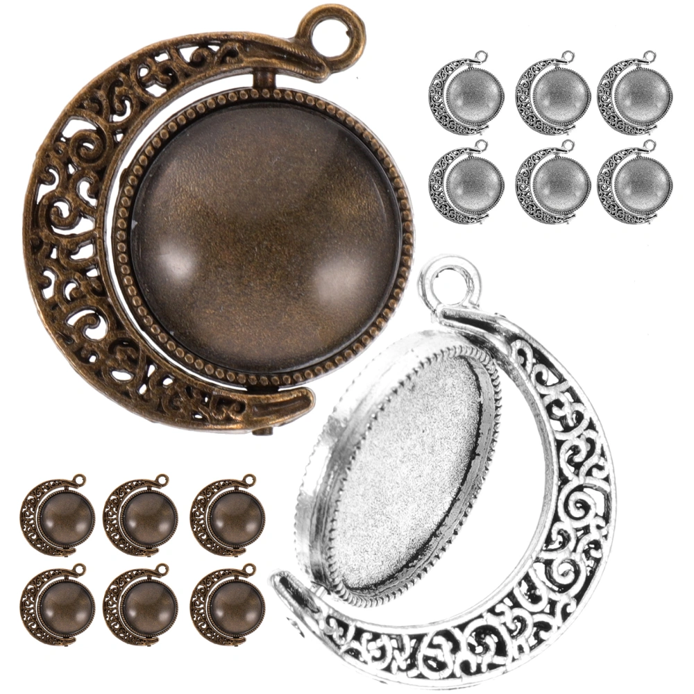 1 Set Pendant Trays Double-sided Pendant Tray Alloy Tray Charms Bezel Pendant Trays with Glass Cabochons