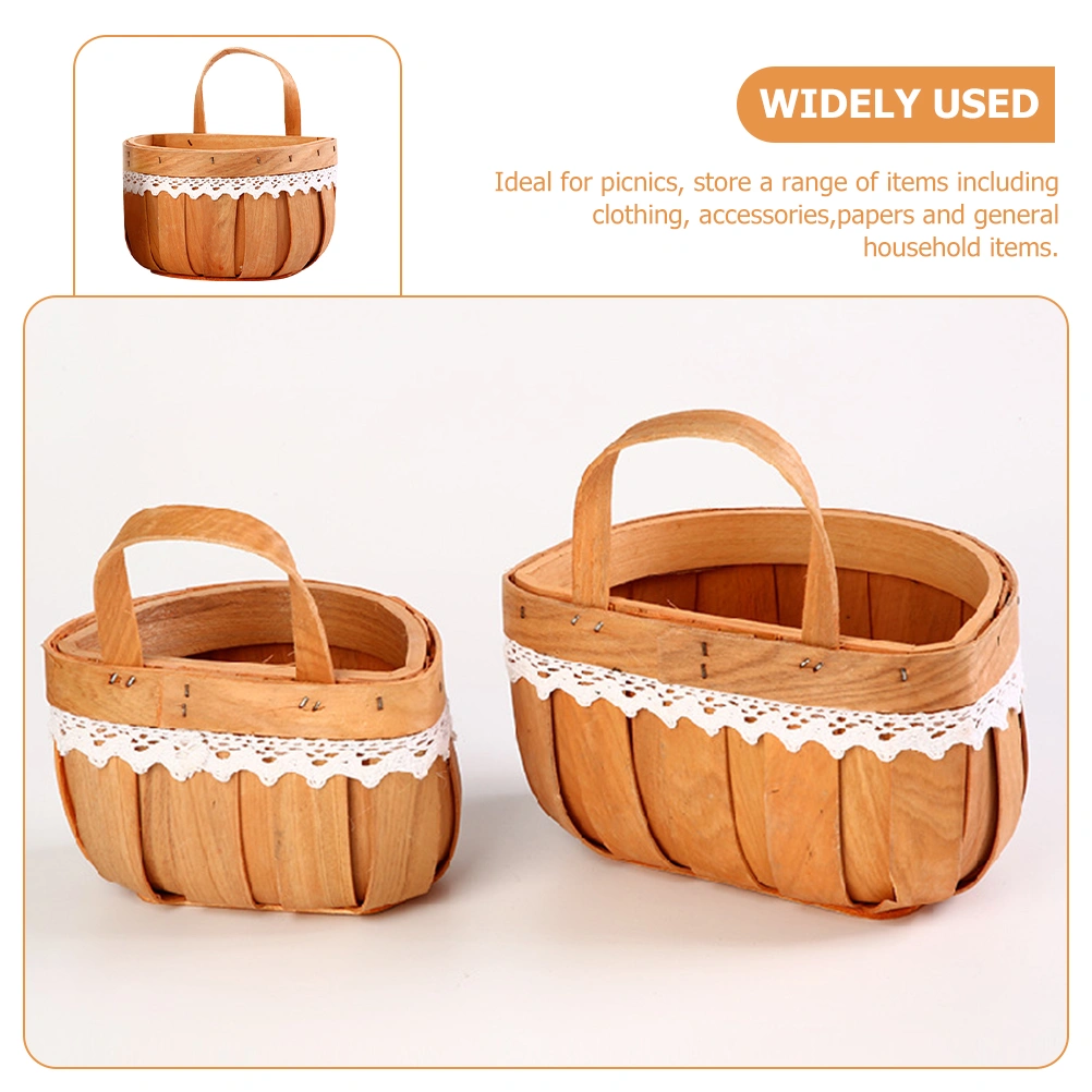 Wooden Fruit Basket Picnic Storage Basket Convenient Bread Basket Woven Basket