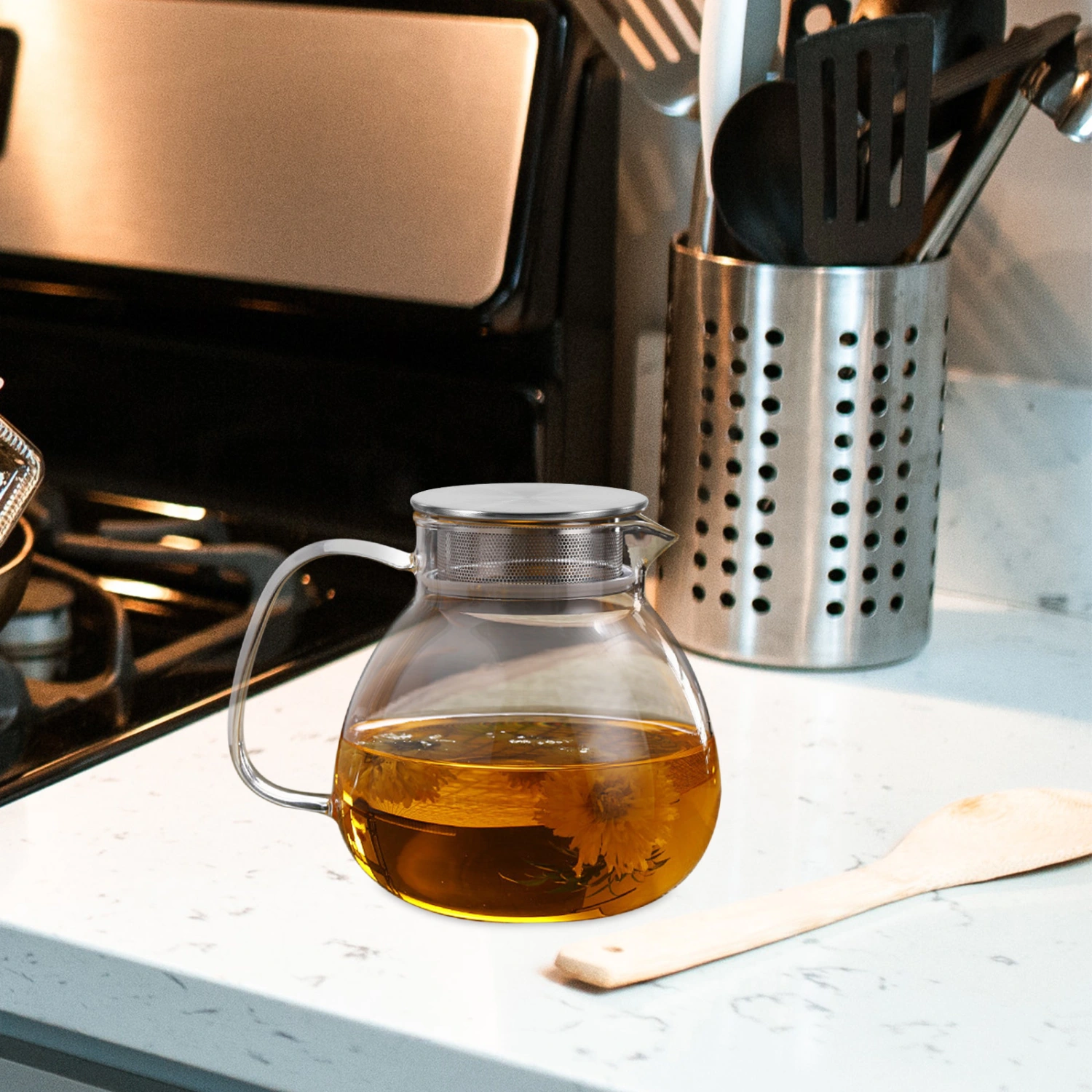 1 Set of Glass Tea Pot Handheld Tea Kettle Home Teapot Glass Tea Kettle Kitchen Teapot(1000ml)